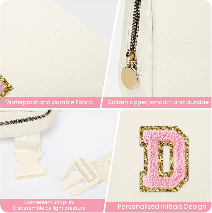 Birthday Gifts for Girls Teen, Initial Belt Bag for Women Girls, Crossbody Bag Waist Packs Teens Fanny Pack, Personalized Accessories for Preppy Cute Stuff Gifts for Teens Girls Kids (Beige, D)