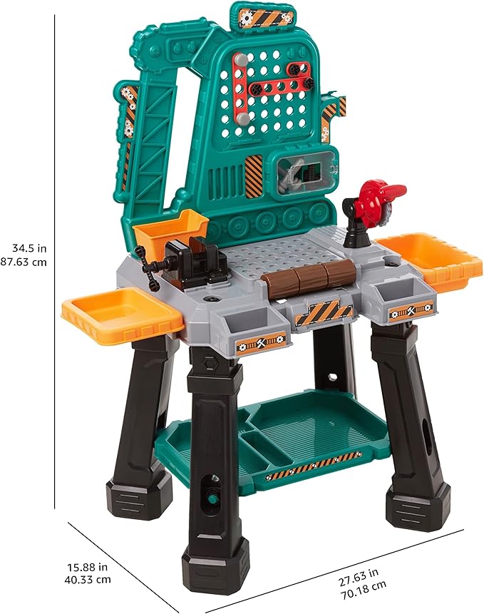 Amazon Basics Kids Workbench Construction Toy Tool Set Playset with 80 Pieces Including Tools, Accessories, Play Helmet & Play Safety Goggles, for Kids Ages 3 and Up, Multicolor, Medium