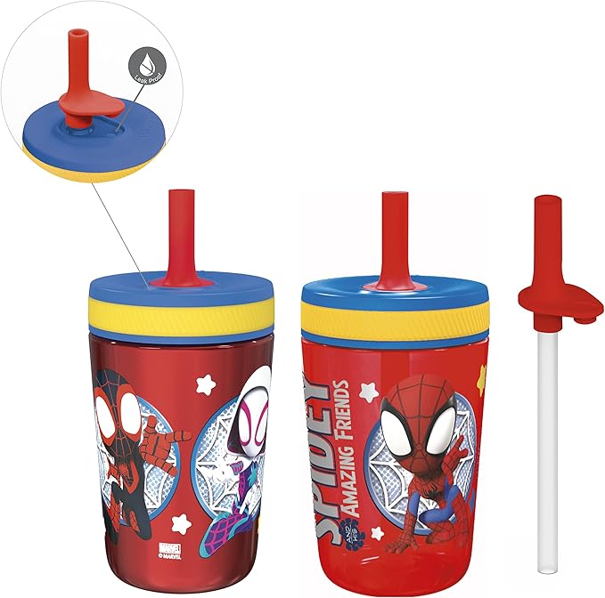 Zak Designs Spidey and His Amazing Friends Kelso Tumbler Set, Leak-Proof Screw-On Lid with Straw, Bundle for Kids Includes Plastic and Stainless Steel Cups with Bonus Sipper, 3pc Set, Non-BPA