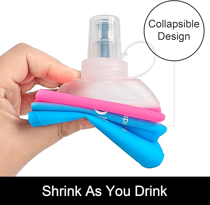 WILDREEDS 500ml Soft Flask, TPU Collapsible Soft Water Bottle for Hydration Pack, Running Vest, Folding Water Bottle for Hiking Cycling Climbing-1Pcs, Pink to Blue