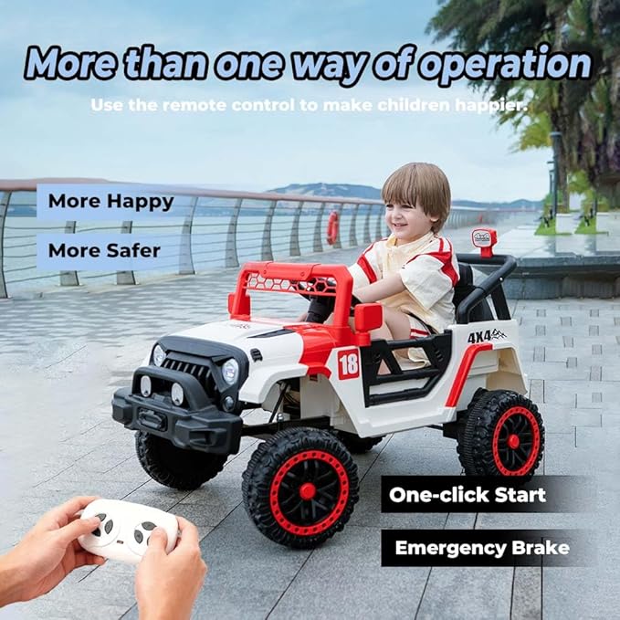 12V Kids Car, 4x4 Electric Car for Kids with Remote Control, LED Headlights & Music, Ride-On Truck Toy Gift for Boys Girls 3-8 Years (Flame Red & White)