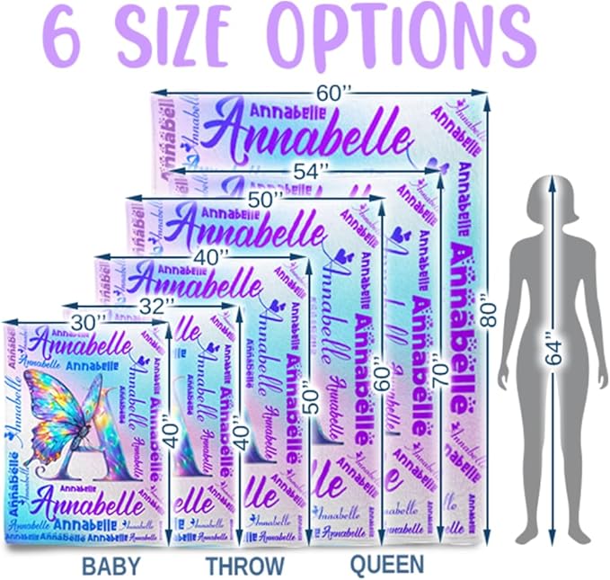 Custom Girl Blanket with Name Personalized Butterfly Blanket Customized Soft Throw Blanket for Newborn Toddler Teens Baby Shower Birthday