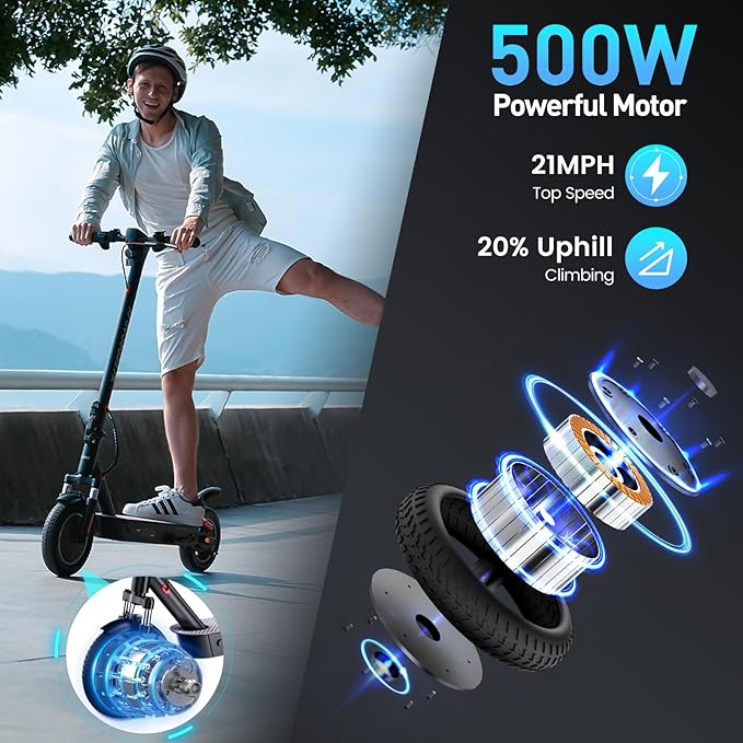 Electric Scooter for Adults, 30-32Miles Long Range Electric Scooters, 500W-750W Motor & 21-25MPH Adults Commuting Scooters, 10" Tires, Lightweight Foldable E-Scooter with Turn Signals