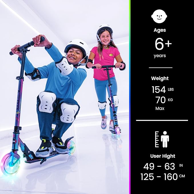 Aero Scooter for Kids 5-12 | Dynamic Lights, Hand Brake & Shock Absorption | Boys Girls 2 Wheels Kick Scooter | Foldable & Height Adjustable