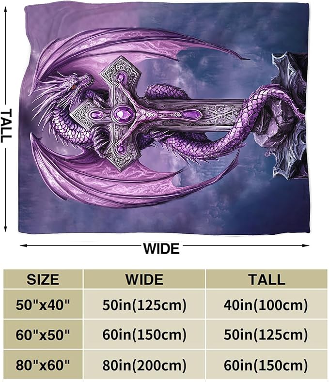 Dragon Blanket Purple Dragon Gifts Throw Blankets for Girls Boys Women Men Plush Cozy Flannel Fleece Fuzzy Party Blanket for Bed Couch Sofa 50"X40"