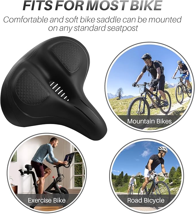 Oversized Bike Seat for Peloton Bike & Bike+, Wide Bicycle Saddle Replacement Compatible with Peloton, Exercise or Road Bikes, Seat Cushion for Men & Women