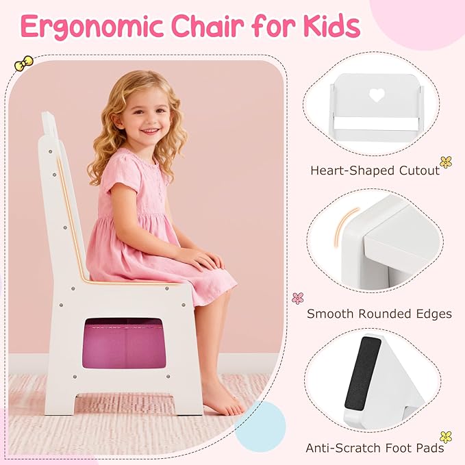 Costzon Kids Vanity, Girls Vanity Set with Mirror and Lights, Jewelry Storage, Shelves, Princess Toddler Makeup Vanity Desk Dressing Table, Wooden Kids Vanity Table and Chair Set (White)