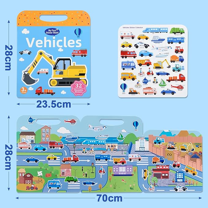 ASTARON 5 Pack Reusable 3D Puffy Sticker Books for Kids 3-6, Jelly Sticker Game Educational Sensory Learning Toy, Travel Toys and Busy Book(Vehicle Dino Animal Ocean Space)