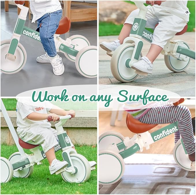 XIAPIA Tricycle for Toddlers 1-3 Year Olds, 5 in 1 Toddler Balance Bike with Removable Pedal, Push Trike Toys with Adjustable Pushrod for 2 3 4 5 Year Old Boys & Girls, Birthday Gifts for Kids