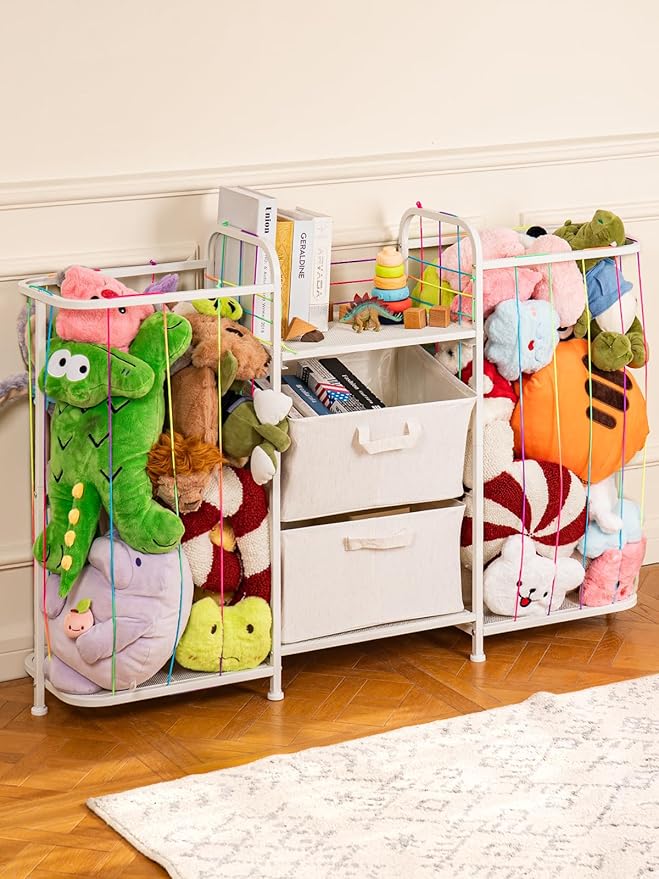 VBABY Kids Bookshelf and Toy Storage, Large 3-in-1 Book Shelf for Kids Rooms, Toddler Stuffed Animal Zoo, Toy Storage Organizer for Playroom, Montessori Bookshelf for Nursery, White