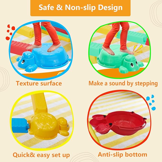 Balance Beams Stepping Stones For Kids - 12 Piece Turtle Jumping Stepping Stones Balance Beams, Toddler Indoor or Outdoor Play Obstacle Course, Sensory Play for Active Kids Ages 2 3 4 5 6 Year Old
