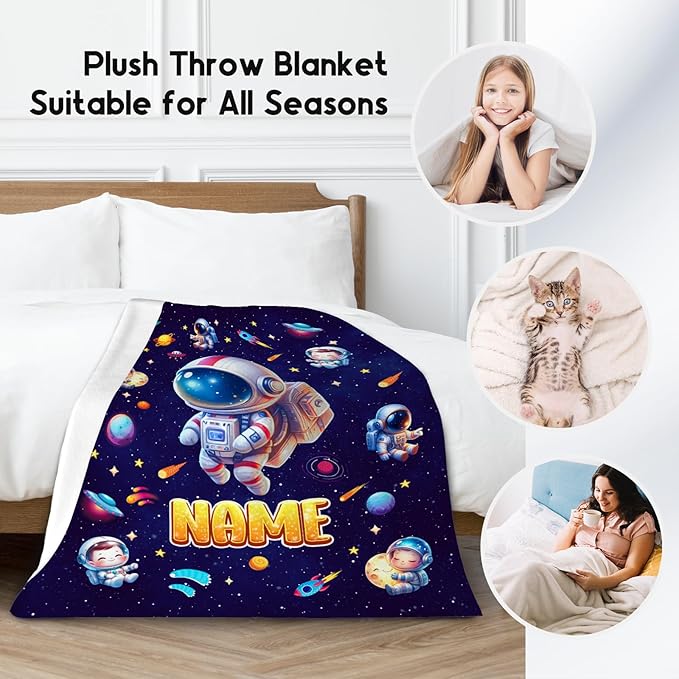 Boys Blankets - Personalized Planet Gifts for Kids - Cozy Lightweight Throw Blanket for Sofa Office Bed, 4 Size