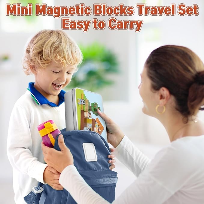 70PCS Magnetic Blocks Travel Toys for Kids with Iron Box, Mini Building Blocks for Boys Girls Ages 3 4 5 6 7 8, Portable Magnet Cubes STEM Travel Essential Toys for Toddlers Christmas Birthday Gifts