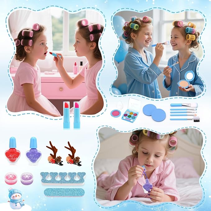 Real Washable Makeup Kit for Girls - Non-Toxic Kids Play Make Up Set Toy for Toddlers Children, Princess Toys Birthday & Christmas Gift ideas for Ages 5 6 7 8 9 10 11 12 Year Old Girls