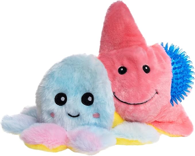 Flourish Pets 3 in 1 Multi-Layer Chew Toy for Active Dogs | Non-Toxic BPA Free Double Stitched Soft Fabric Exterior Dog Toys | Long-Lasting Dog Plush Toys – Octopus Small 3.5"