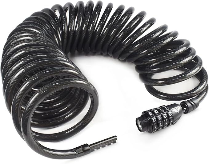 MARQUE Combination Bike Lock Cable- 3/8 inch (5FT, 10FT, 15FT, 25FT) Resettable Combination Lock, Anti-Theft Coiled Secutiry Cable for Bicycles, Kayaks, Paddle Boards, Gates and Outdoor Gear (25 FT)