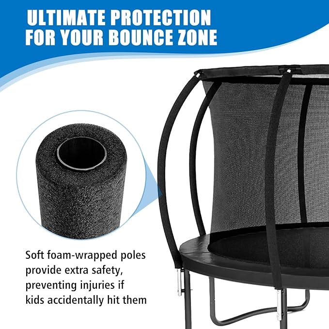 Trampoline Enclosure Pole Replacement Set, Universal Fit, Black, with Installation Hardware