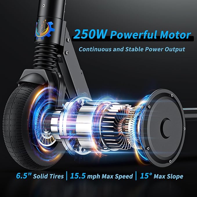 Caroma Electric Scooter for Kids Ages 6-14, 250W/180W/150W Motor & 15 Mph, 85 Mins Ride Time, Adjustable Height & Speed, LED Display, Kids Electric Scooter, Best Gifts for Boys & Girls