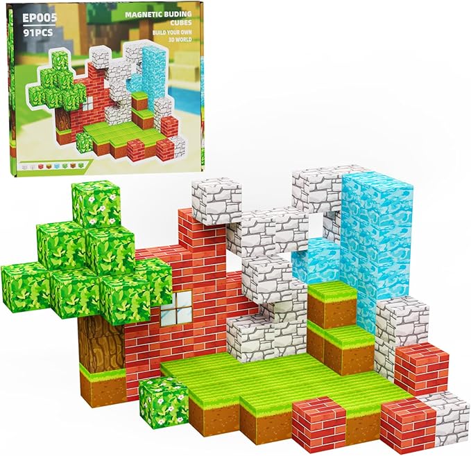 Magnetic Blocks, Magnet Blocks Sets,Education and Learning Toys for Kids, Magnetic Tiles Building Blocks for Children, Magnet Cubes for Boys & Girls, 91PCS