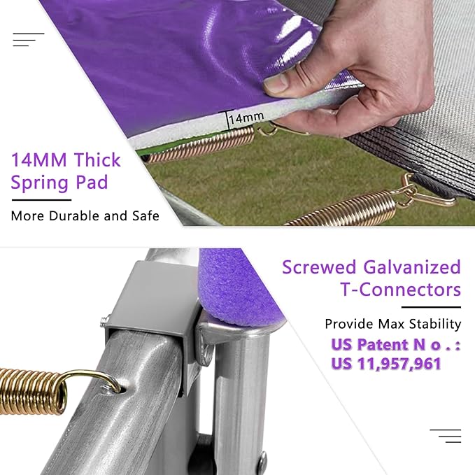 SKOK Trampoline 8FT 10FT 12FT 14FT 15FT Trampolines with Enclosure Net, 400LBS Outdoor Trampolines for Kids with Basketball Hoop-ASTM Approved Trampoline for Children and Adults with Ladder