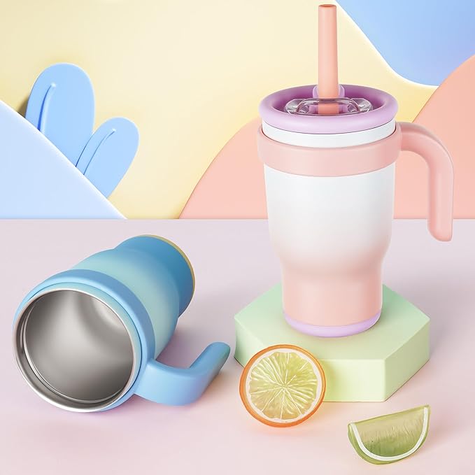 14oz Toddler Sippy Cup Vacuum Insulated Stainless Steel Kids Cup with Handle, Spill-Proof Straw, Leak-Proof Travel Cup for Home or On-the-Go