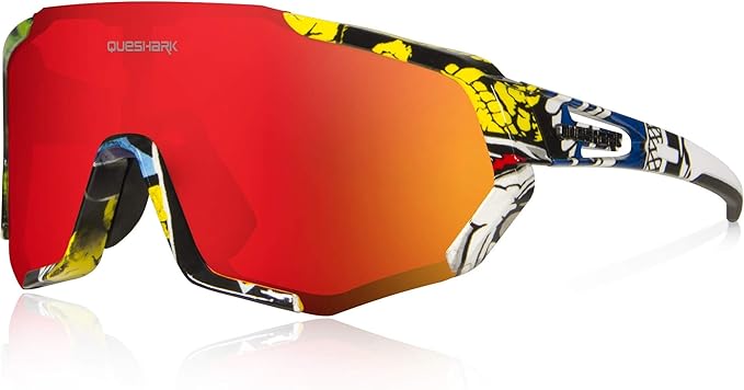 Queshark Cycling Glasses, Sports Sunglasses for Men Women, 1 Polarized 2 HD Lens, Polarized Sunglasses for Cycling Running