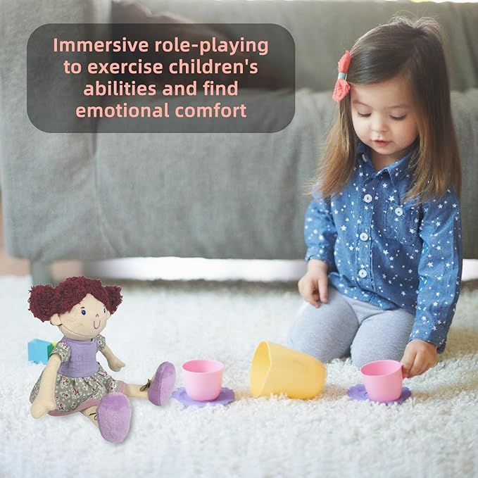 12“ Soft Baby Doll Plush Rag Doll Toy, Plush Dolls in Dress with Curly Pigtails, Floral Polka - Dot Dress, Soft Stuffed Toys Adorable Toddler Gift