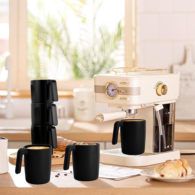 Homienly Wheat Straw Coffee Mugs 6 PCS, Alternative to Plastic Mugs with Handles, Unbreakable Coffee Mugs, Reusable Camping Mug Drinking Cups Set, Microwave and Dishwasher Safe Cups for Kitchen(Black)