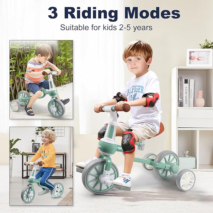 XIAPIA 3 in 1 Toddler Bike for 2-4 Year Old Girl Boy, Kids Tricycle with Adjustable Seat, Detachable Pedal and Training Wheels, Baby Balance Bike Trikes Riding Toys, Kids Chirstmas Birthday Gifts Pink