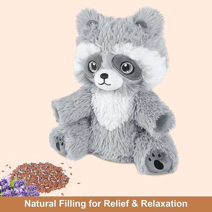 Heatable & Coolable Raccoon Stuffed Animal, Microwavable Heating Pad Plushies for Soothing & Relaxation, Heated Stuffed Animals with Lavender Scented, Stuffed Plush Raccoon Gifts