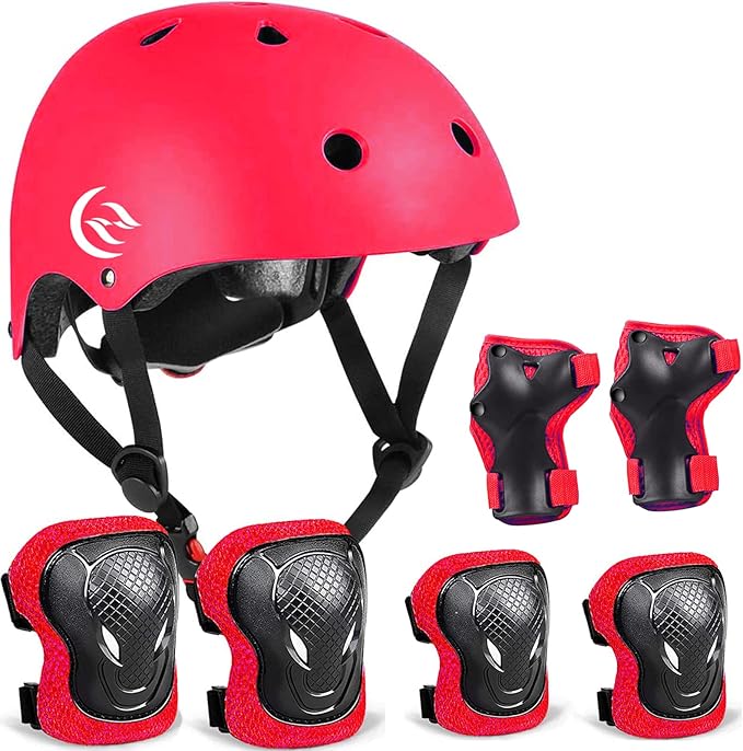Kids Bike Helmet Skateboard Knee Pads - Kids Helmet Elbow Pads Wrist Guards Adjustable for 5~15yrs Girl Boy Kids Protective Gear Set for Sport Cycling Bike Roller Skating Scooter