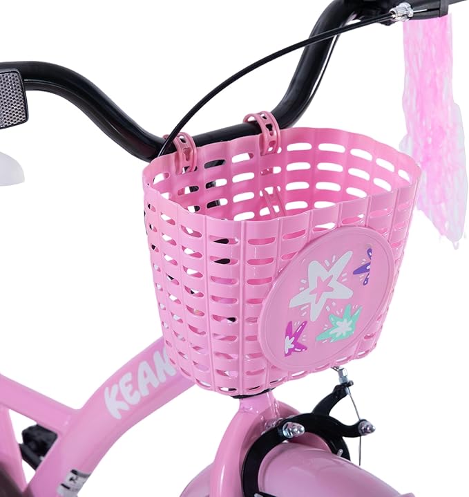 KEANO Zinnia 14 16 20 Inch Kids Bike for Girls Ages 3-10 Years, Girls' Bikes with Training Wheels, Streamers, Basket and Doll Seat, Children Bicycles