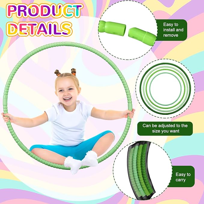 Sratte 12 Pcs Toy Hoop for Kid Detachable Adjustable Toy Hoop Colored Exercise Ring Plastic Circle for Kid Teen Gymnastics Equipment Require Self Assembly (28 Inch,Green Series)