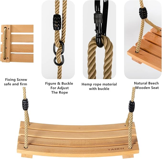 Wooden Tree Swings Tree Swing for Adults Children Kid's Wood Swing Seat with Adjustable Rope 220lbs Load Wooden Swing Set for Indoor Outdoor