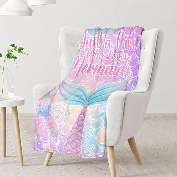 Mermaid Tail Blanket - Soft, Fuzzy & Warm - 40"x50" Small Blanket for Couch, Sofa - Colorful Cute Throw Gifts for Girls