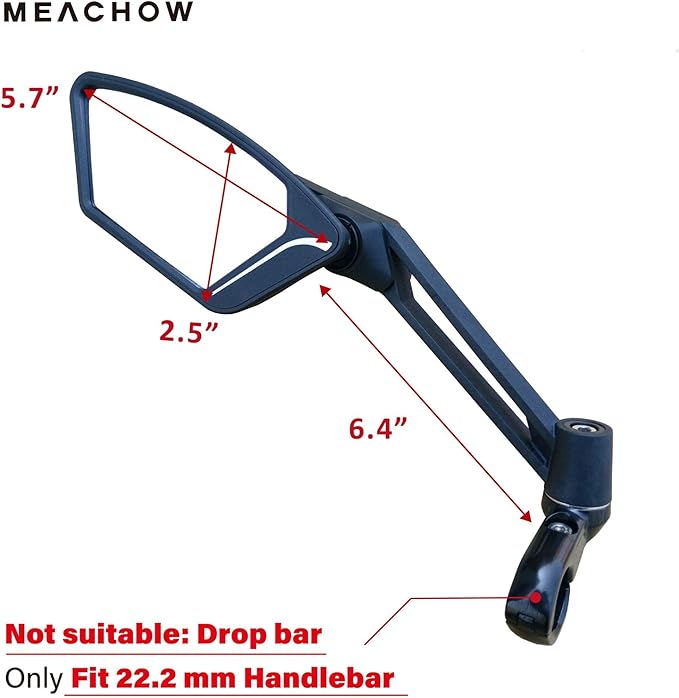 MEACHOW New Scratch Resistant Glass Lens,Handlebar Bike Mirror, Adjustable Safe Rearview Mirror, Bicycle Mirror,ME-003