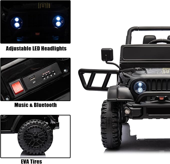 POSTACK 24 Volt Ride on Car with Parental Remote Control, 4x4 Battery Powered Electric Vehicle, 4WD Ride on UTV Toy for Kids to Drive w/Music, Bluetooth, Power 4 Wheels for Toddler Ages 3+, Black