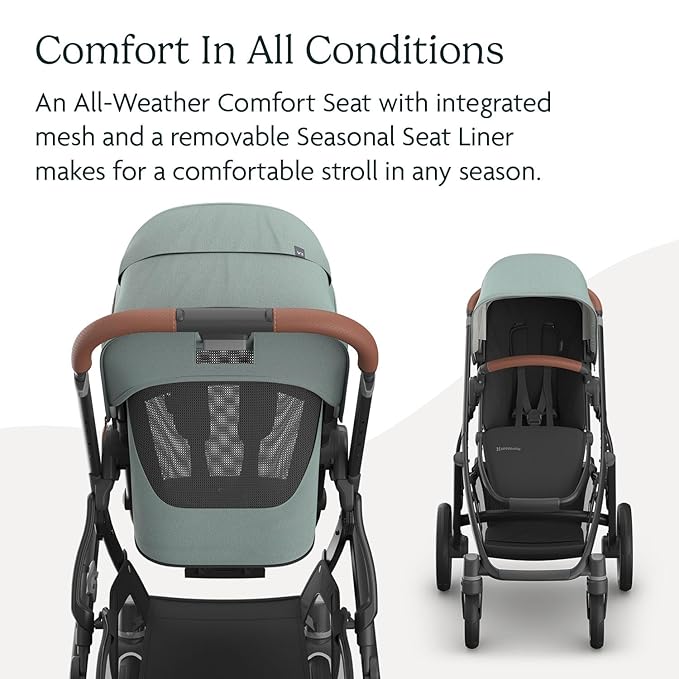 UPPAbaby Vista V3 Stroller - Full-Size Single-to-Double Stroller System - Toddler Seat, Bug Shield, Rain Shield, and Storage Bag Included - Kenzi (Mystic Aqua/Carbon Frame/Saddle Leather)