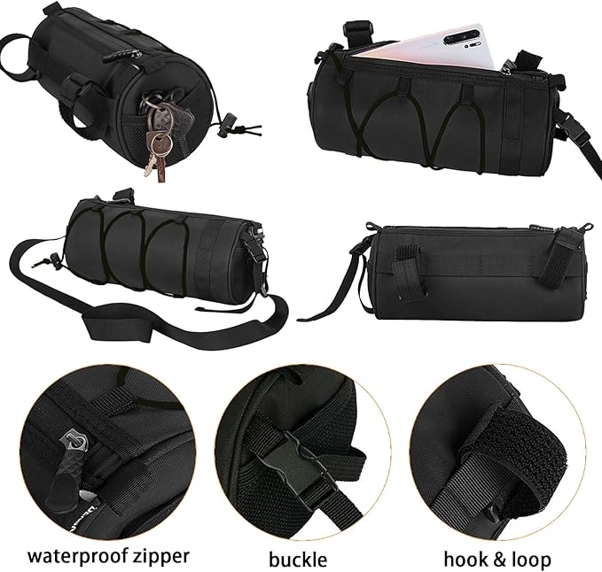 2.5L Bike Handlebar Bag, Waterproof Bicycle Accessories, Bike Frame Front Pouch with Zipper and Shoulder Strap