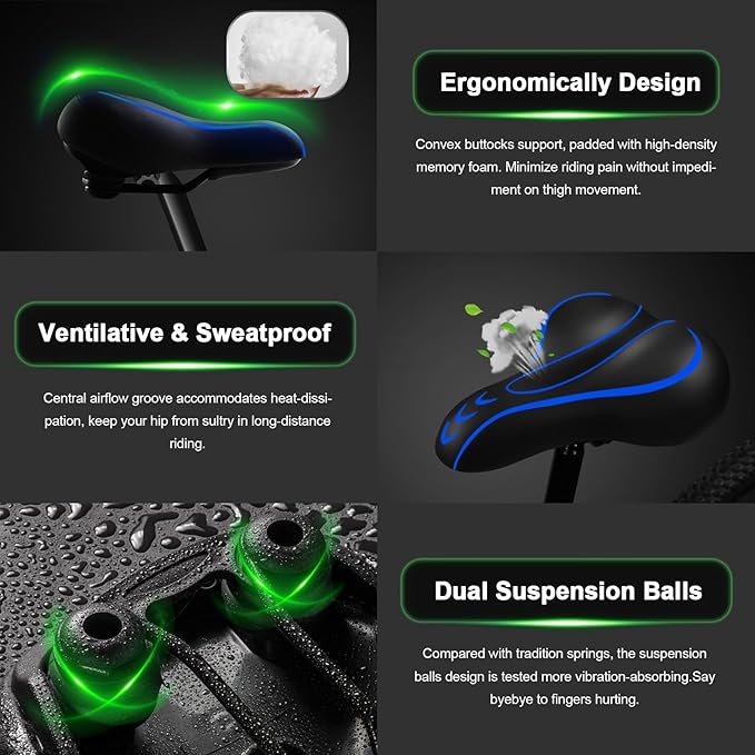 Xmifer Oversized Bike Seat, Comfortable Bike Seat - Universal Replacement Bicycle Saddle - Waterproof Leather Bicycle Seat with Extra Padded Memory Foam - Bicycle Seat for Men/Women