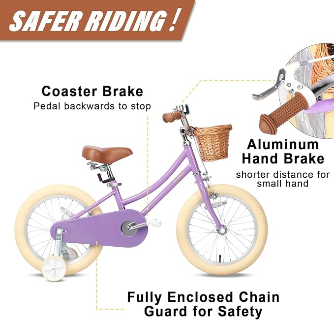 Petimini Girls Bike with Basket for 2-12 Years Old Kids, 12 14 16 18 20 Inch Bicycle with Bell Training Wheels Basket, Multiple Colors