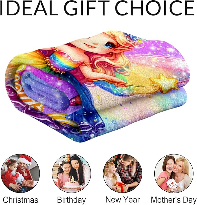 Personalized Blanket for Girls, Kids - Fairy Blankets Pink Cute Lightweight Throw Decor Gifts for Couch, Bed & Travel
