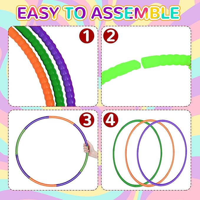 Sratte 12 Pcs Toy Hoop for Kid Detachable Adjustable Toy Hoop Colored Exercise Ring Plastic Circle for Kid Teen Gymnastics Equipment Require Self Assembly(28 Inch,Purple,Green,Orange)
