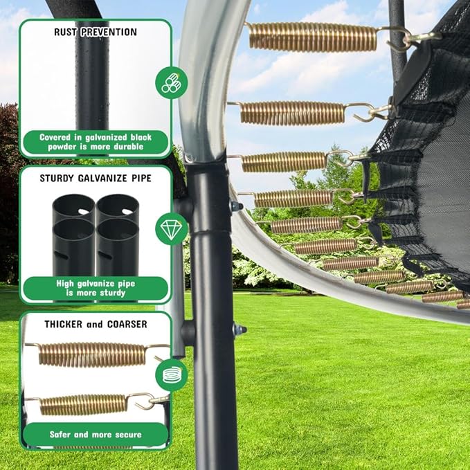 Polar Aurora 10FT 12FT 14FT 16FT Outdoor Trampoline with Safety Enclosure Net, Thickened Spring Pad，ASTM Approved Recreational Trampoline for Kids and Adults,Anti-Rust Coated Frame and Thickened Mat