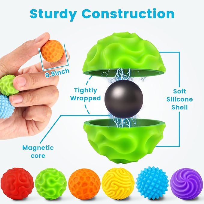 LovesTown 6PCS Silicone Magnetic Fidget Balls, Quiet Fidget Toys Stress Balls for Adults Teens Office School Birthday Gift (Colorful)