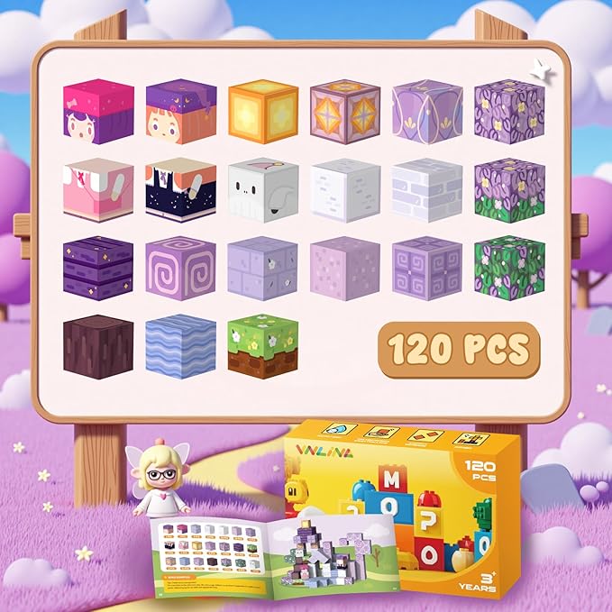 Magnetic Blocks Kid Building Toys - 120Pcs Magnet Cubes Toddler Montessori Sensory STEM Toy for 3-5 4-6 5-7 6-8 Year Old Boys Girls, Build Magic Castle Set