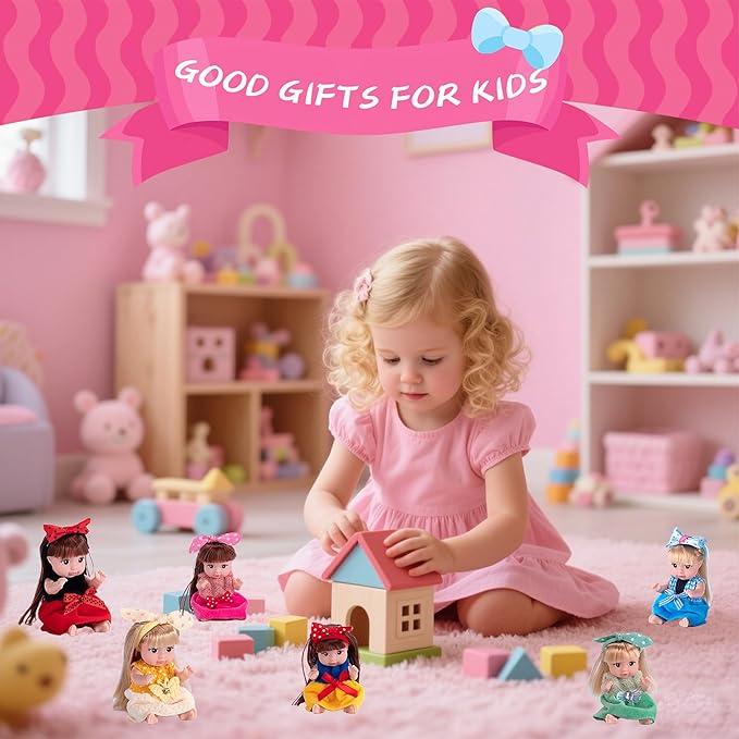 6 Pack 4 Inch Mini Fashion Doll Collection - 6 Unique Stylable Hair Dolls with Rotatable Limbs & Cute Outfits | Collectible Toy Gift for Kids