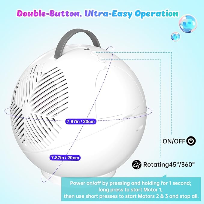 Bubble Machine for Kids Toddlers,45°/360° Auto Rotatable Spherical Bubble Maker Toy with LED Light,Rechargeable Bubble Blower for 3 4 5 Year Old,Wedding Party Easter Birthday Gifts (Spherical White)