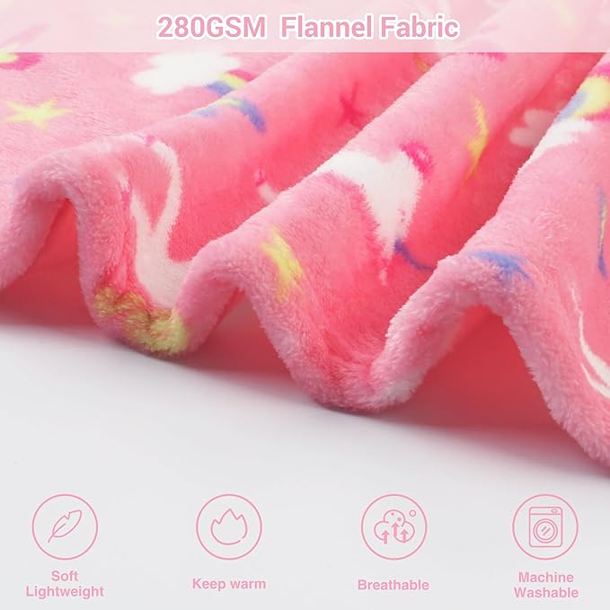 Viviland Kids Throw Blanket, Toddler Pink Unicorn Fleece Blankets for Girls, Age 3-12, Warm Lightweight Plush Throw Blanket for Sofa Chair Couch Bed, Christmas Birthday Gift for Kids, 50" x 60"