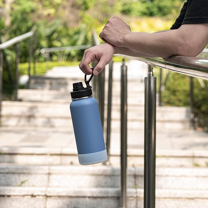 koodee Insulated Water Bottle, 32 oz Stainless Steel Double Wall Vacuum Wide Mouth Sport Bottle with Leakproof Spout Lid (Royal Blue)